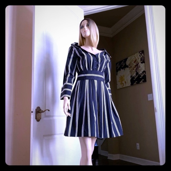 Alice + Olivia Black White 3/4 Sleeve midi Dress wedding guest shower size 6 - Picture 6 of 16